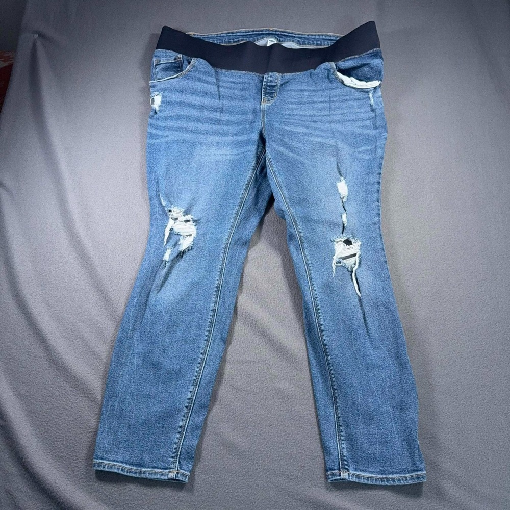 Old Navy Maternity Rockstar Super Skinny Jeans 18 Distressed Front Low Panel